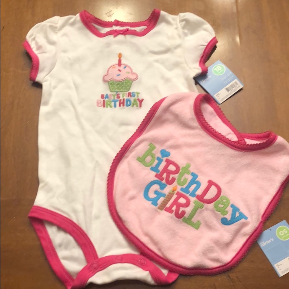 Baby Girl’s Carter’s First Birthday Onsie and Bib